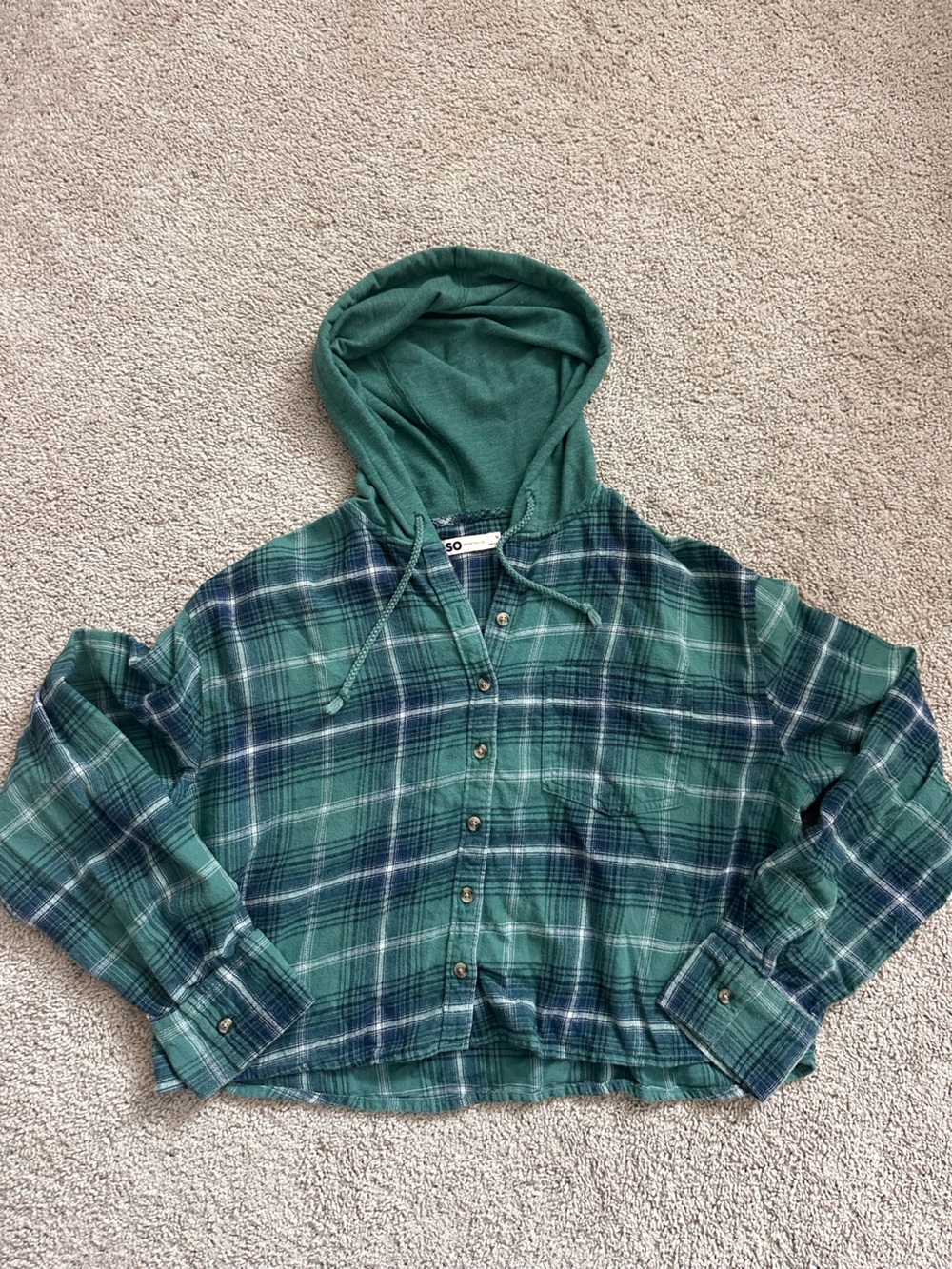 Green Plaid Hooded Button-Up Shirt